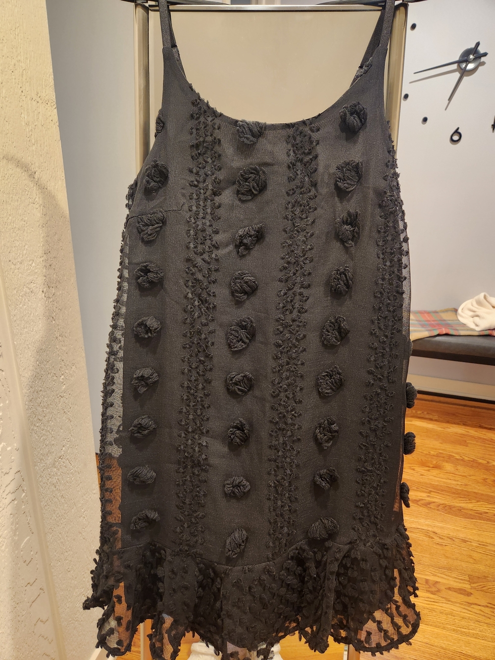 Black Textured Pom-Pom Slip Dress